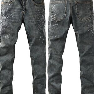 Men's Gray Studded Straight Jeans